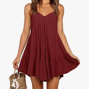 Burgundy button flowy  beach v neck dress small